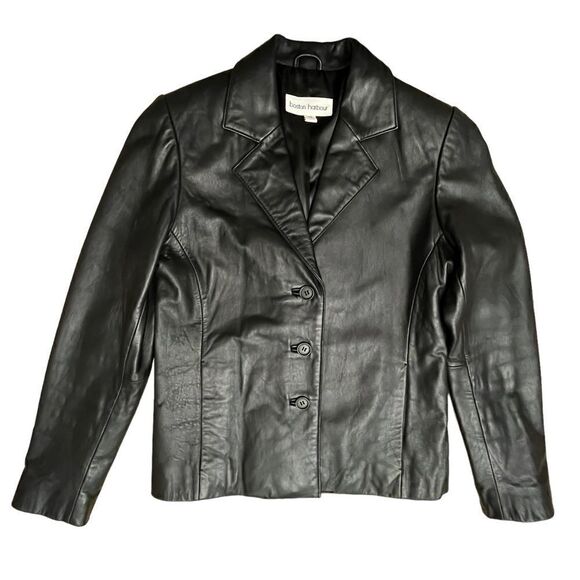 Boston Harbour Jacket Sz XS  Black  Soft Leather Buttons Up Pockets - Picture 1 of 12